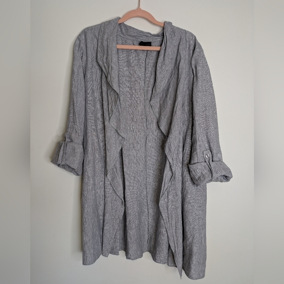 Blu No. 9 Linen Waterfall Cardigan Size XL Grey Pocketed Lagenlook - Picture 13 of 14